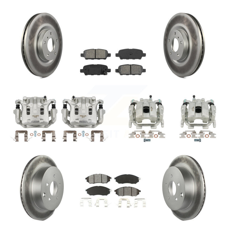Front Rear Brake Caliper Coat Rotors Semi-Metallic Pad Kit (10Pc) For Nissan Murano QX70 KCG-100844S
