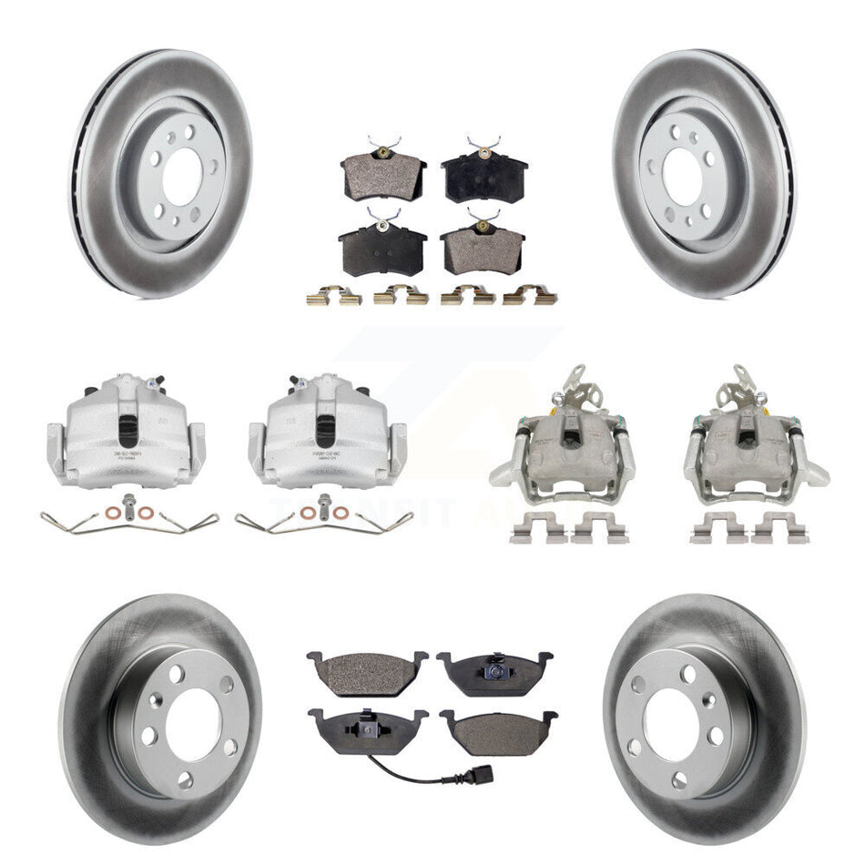 Front Rear Disc Brake Caliper Coat Rotors & Ceramic Pad Kit (10Pc) For 2006 Volkswagen Jetta 2.5L 1.9L With 280mm Diameter Rotor 7th And 8th Digit Of VIN Is "9M" Or "1J" KCG-100844T