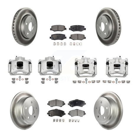 Front Rear Disc Brake Caliper Coat Rotors Semi-Metallic Pad Kit (10Pc) For Jeep Wrangler KCG-100847P