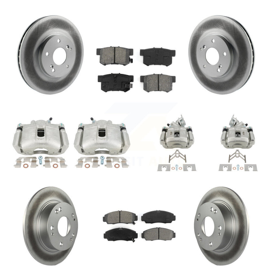 Front Rear Brake Caliper Coat Rotors Semi-Metallic Pad Kit (10Pc) For Honda Accord Acura KCG-100851S