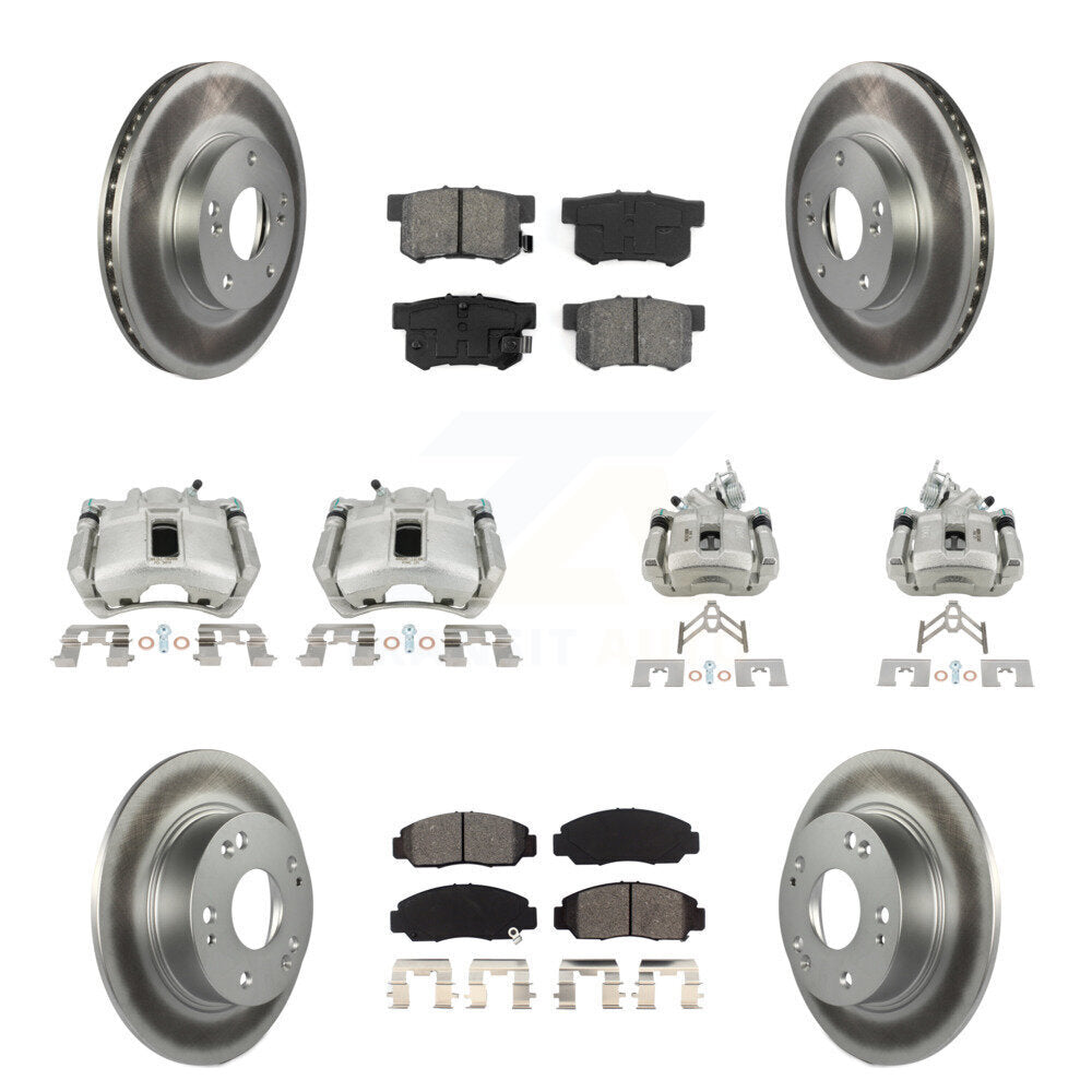 Front Rear Disc Brake Caliper Coat Rotor & Semi-Metallic Pad Kit (10Pc) For Honda Accord KCG-100852S