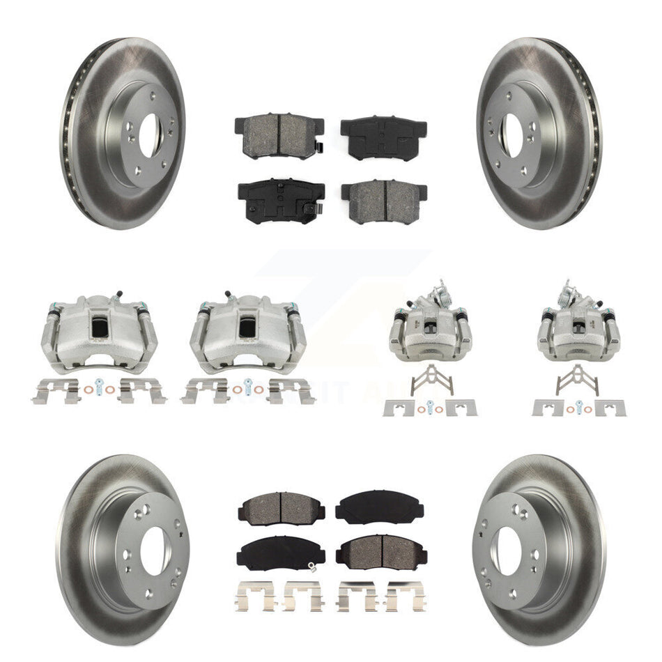 Front Rear Disc Brake Caliper Coat Rotor & Semi-Metallic Pad Kit (10Pc) For Honda Accord KCG-100852S