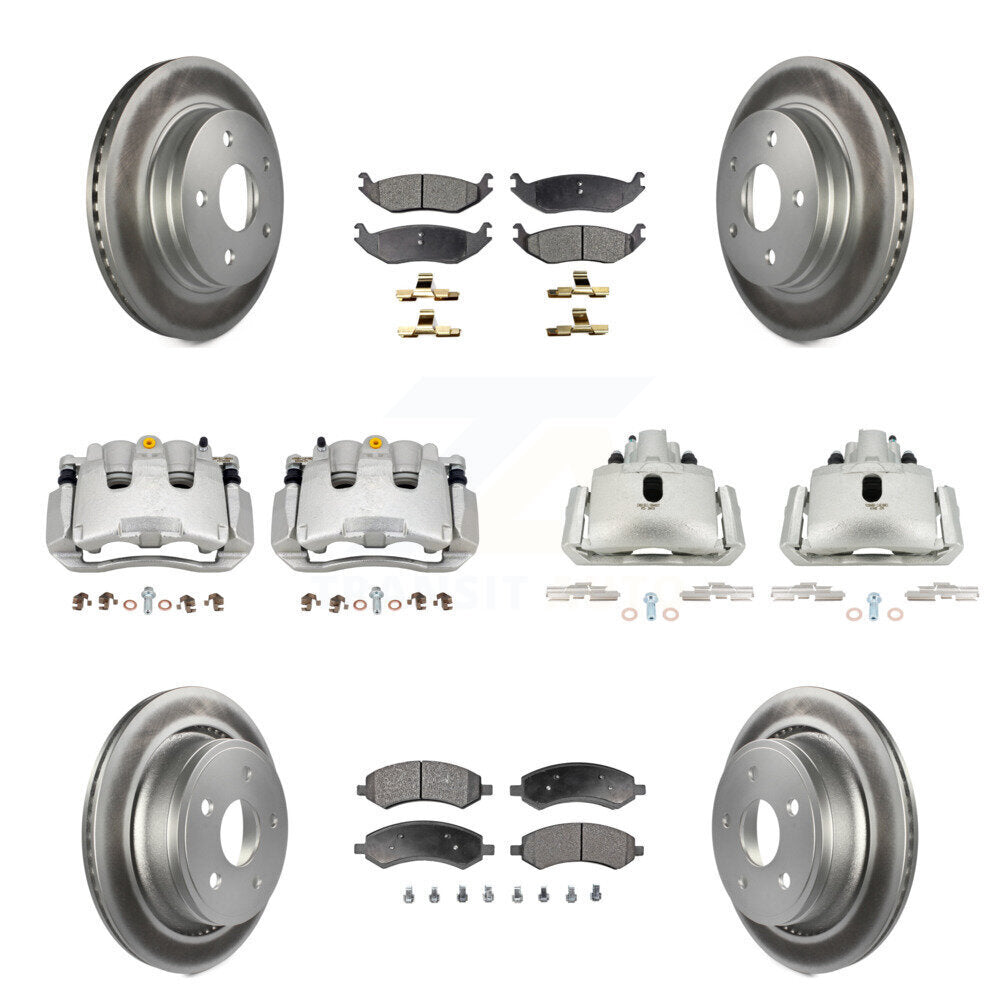 Front Rear Disc Brake Caliper Coat Rotor Semi-Metallic Pad Kit (10Pc) For Chrysler Aspen KCG-100854P