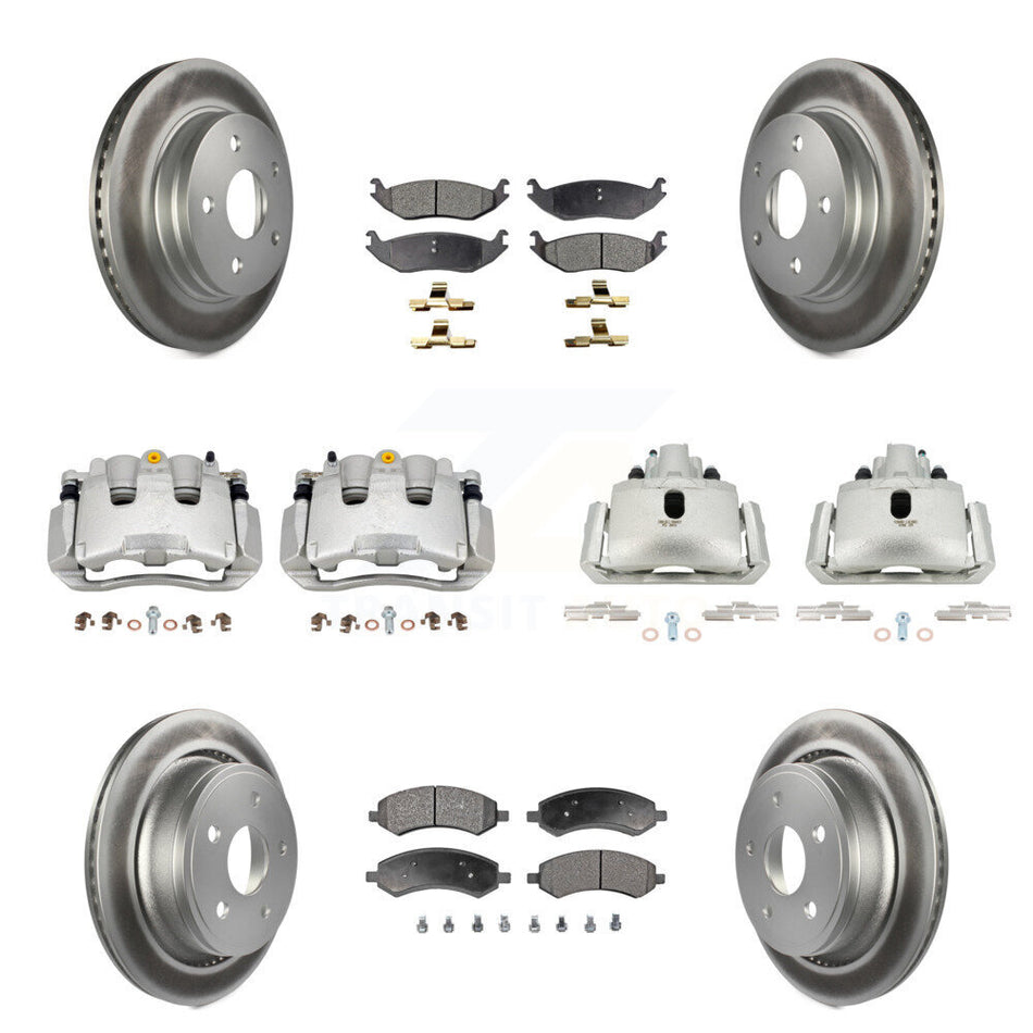 Front Rear Disc Brake Caliper Coat Rotor Semi-Metallic Pad Kit (10Pc) For Chrysler Aspen KCG-100854P