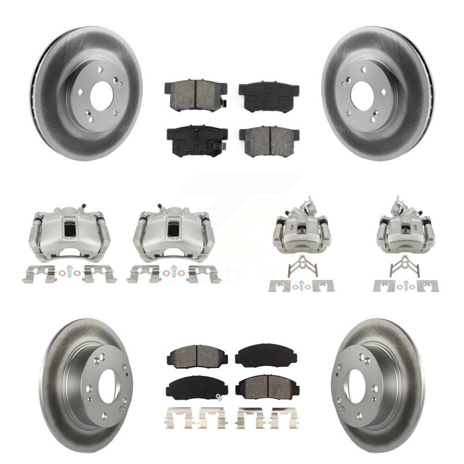 Front Rear Disc Brake Caliper Coat Rotor & Semi-Metallic Pad Kit (10Pc) For Honda Accord KCG-100854S
