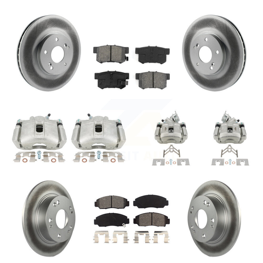 Front Rear Disc Brake Caliper Coat Rotor & Semi-Metallic Pad Kit (10Pc) For Honda Accord KCG-100855S