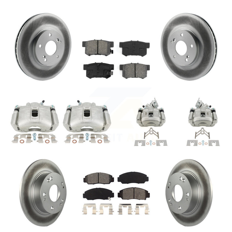 Front Rear Disc Brake Caliper Coat Rotor & Semi-Metallic Pad Kit (10Pc) For Honda Accord KCG-100855S