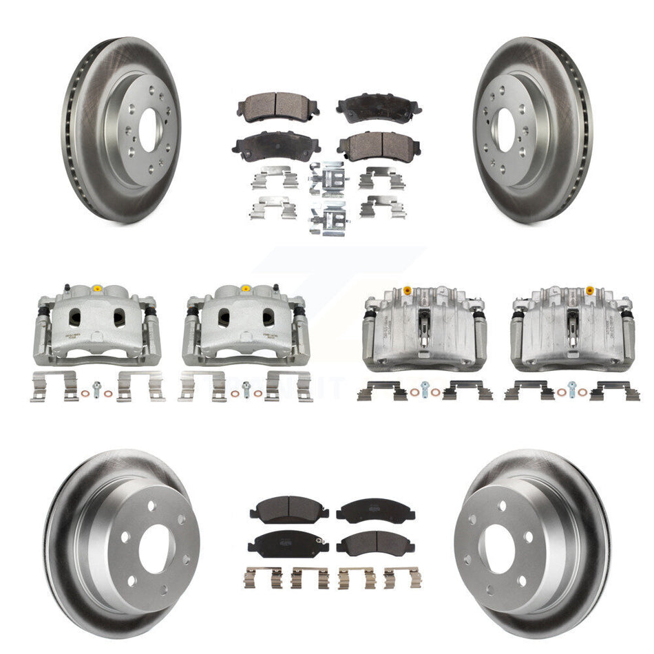 Front Rear Disc Brake Caliper Coated Rotors And Semi-Metallic Pads Kit (10Pc) For KCG-100856P