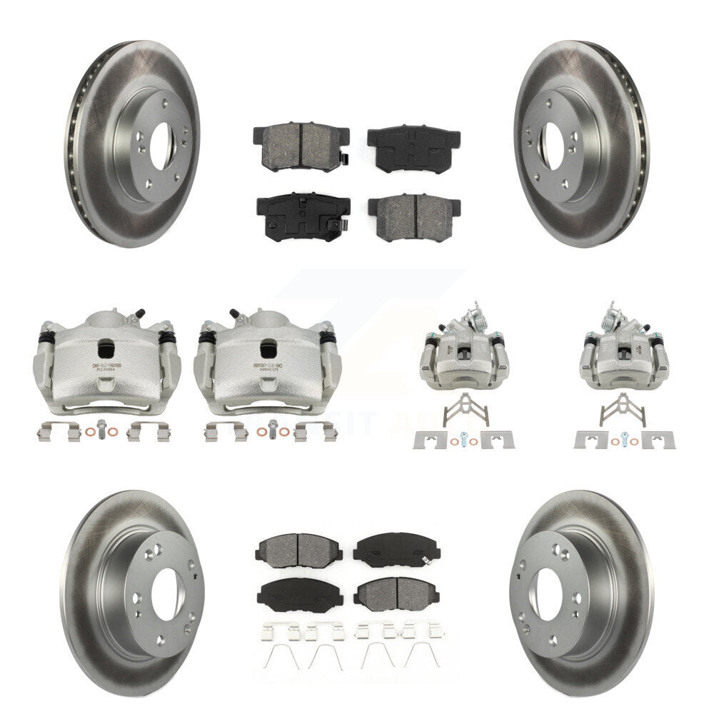 Front Rear Disc Brake Caliper Coat Rotor & Semi-Metallic Pad Kit (10Pc) For Honda Accord KCG-100856S
