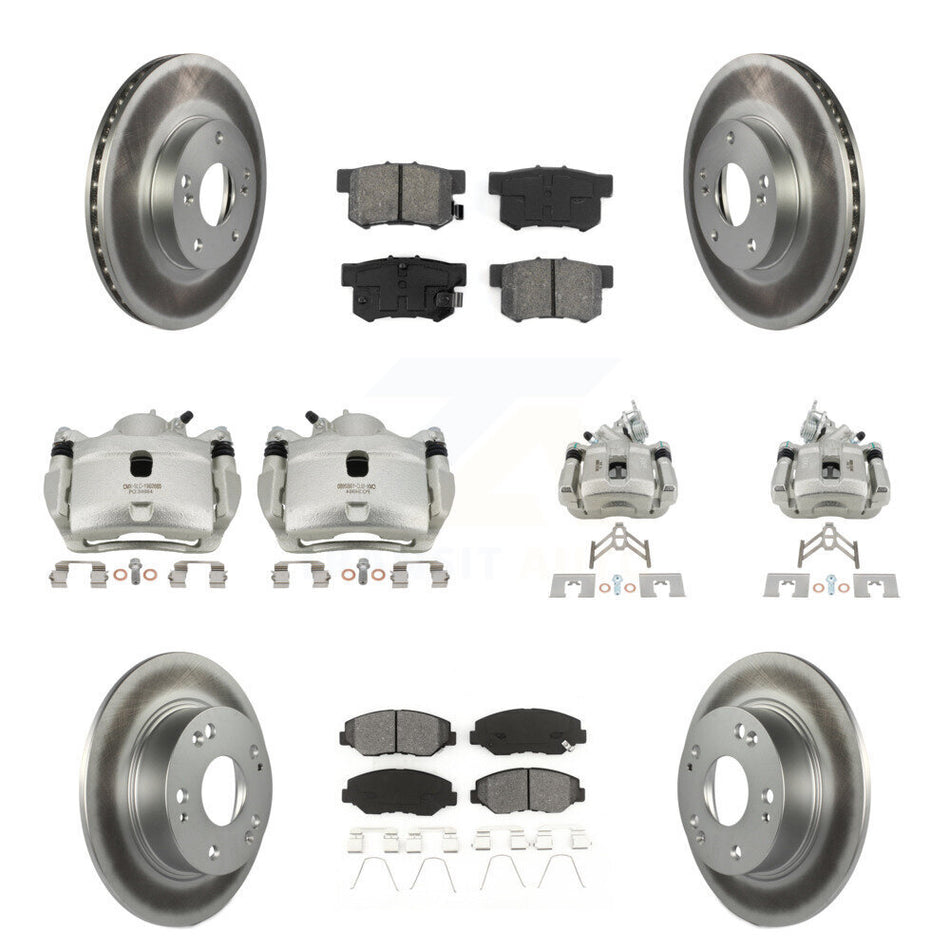 Front Rear Disc Brake Caliper Coat Rotor & Semi-Metallic Pad Kit (10Pc) For Honda Accord KCG-100856S