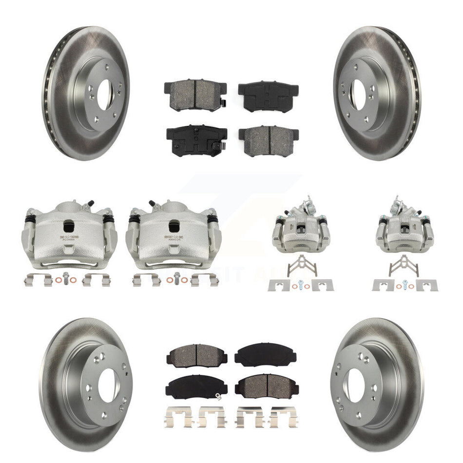 Front Rear Disc Brake Caliper Coat Rotor & Semi-Metallic Pad Kit (10Pc) For Honda Accord KCG-100857S
