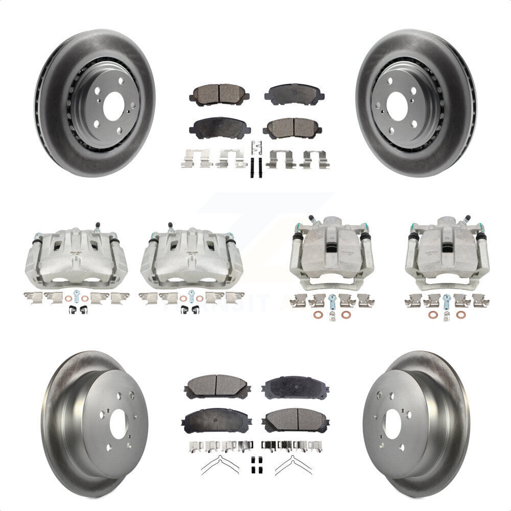 Front Rear Disc Brake Caliper Coated Rotors And Ceramic Pads Kit (10Pc) For 2014 Toyota Highlander Hybrid Limited with FULL HYBRID EV-GAS (FHEV) engine KCG-100857T by Transit Auto