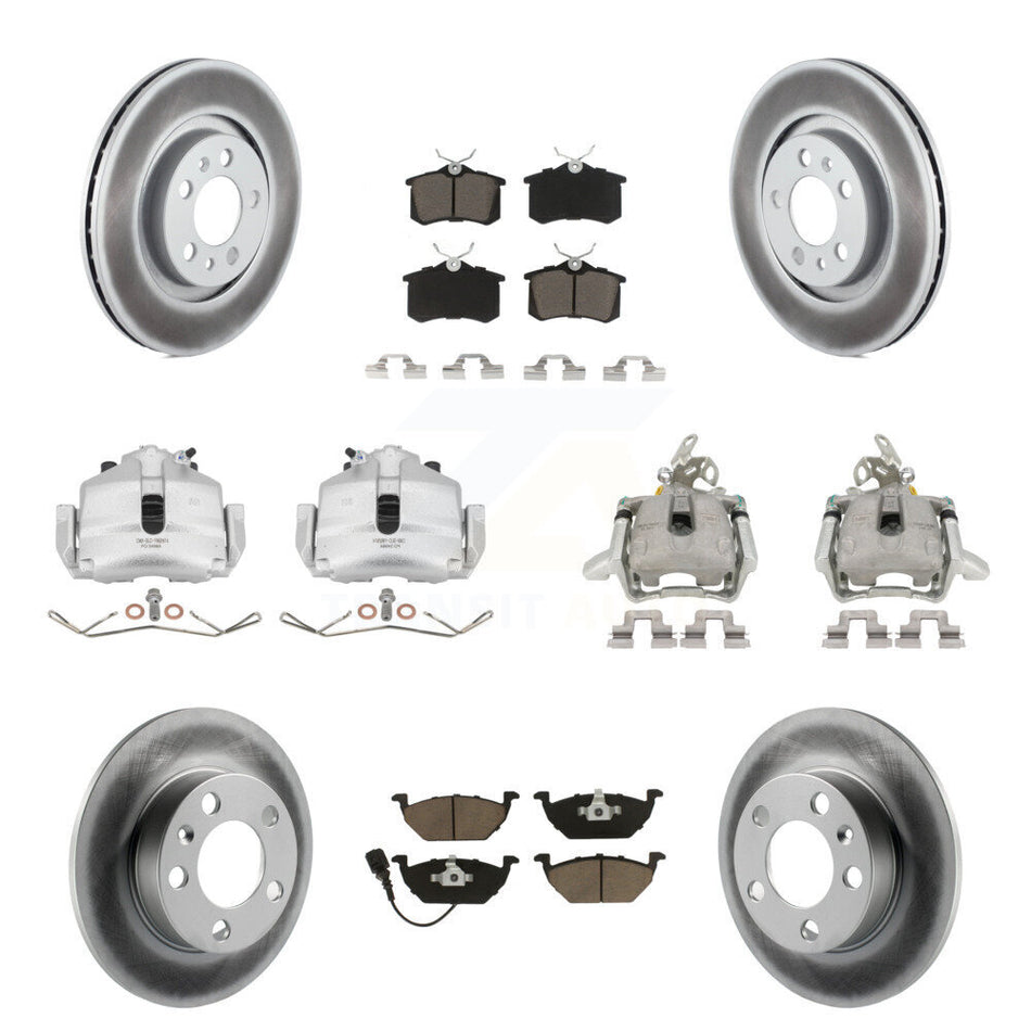 Front Rear Disc Brake Caliper Coat Rotors & Ceramic Pad Kit (10Pc) For 2006 Volkswagen Jetta 2.5L 1.9L With 280mm Diameter Rotor 7th And 8th Digit Of VIN Is "9M" Or "1J" KCG-100858C