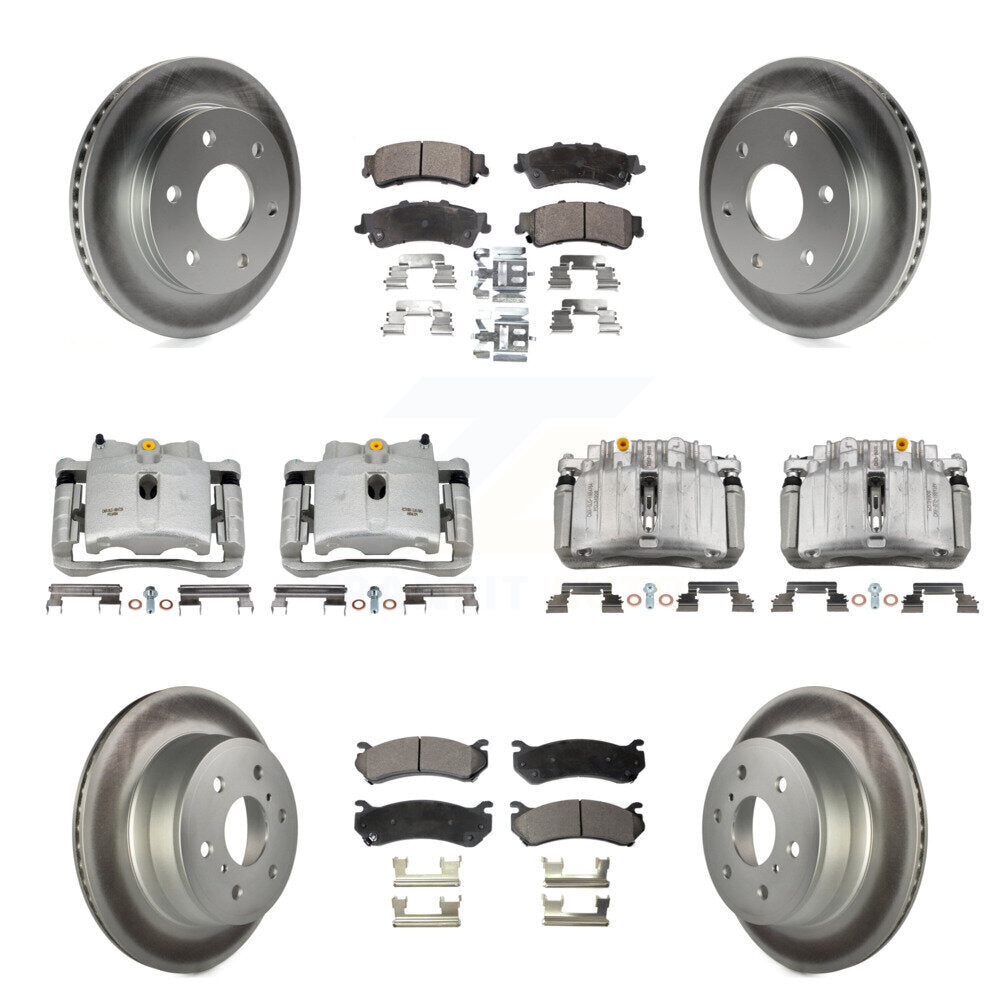 Front Rear Disc Brake Caliper Coated Rotors And Semi-Metallic Pads Kit (10Pc) For KCG-100858P