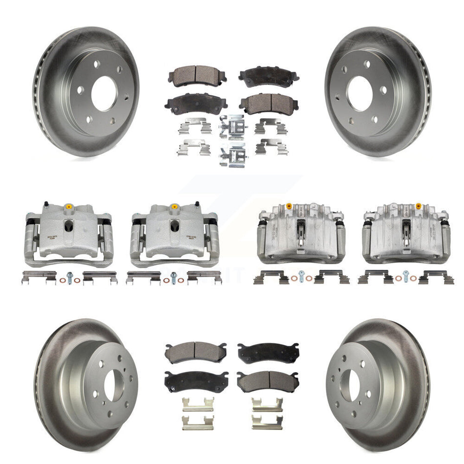 Front Rear Disc Brake Caliper Coated Rotors And Semi-Metallic Pads Kit (10Pc) For KCG-100858P