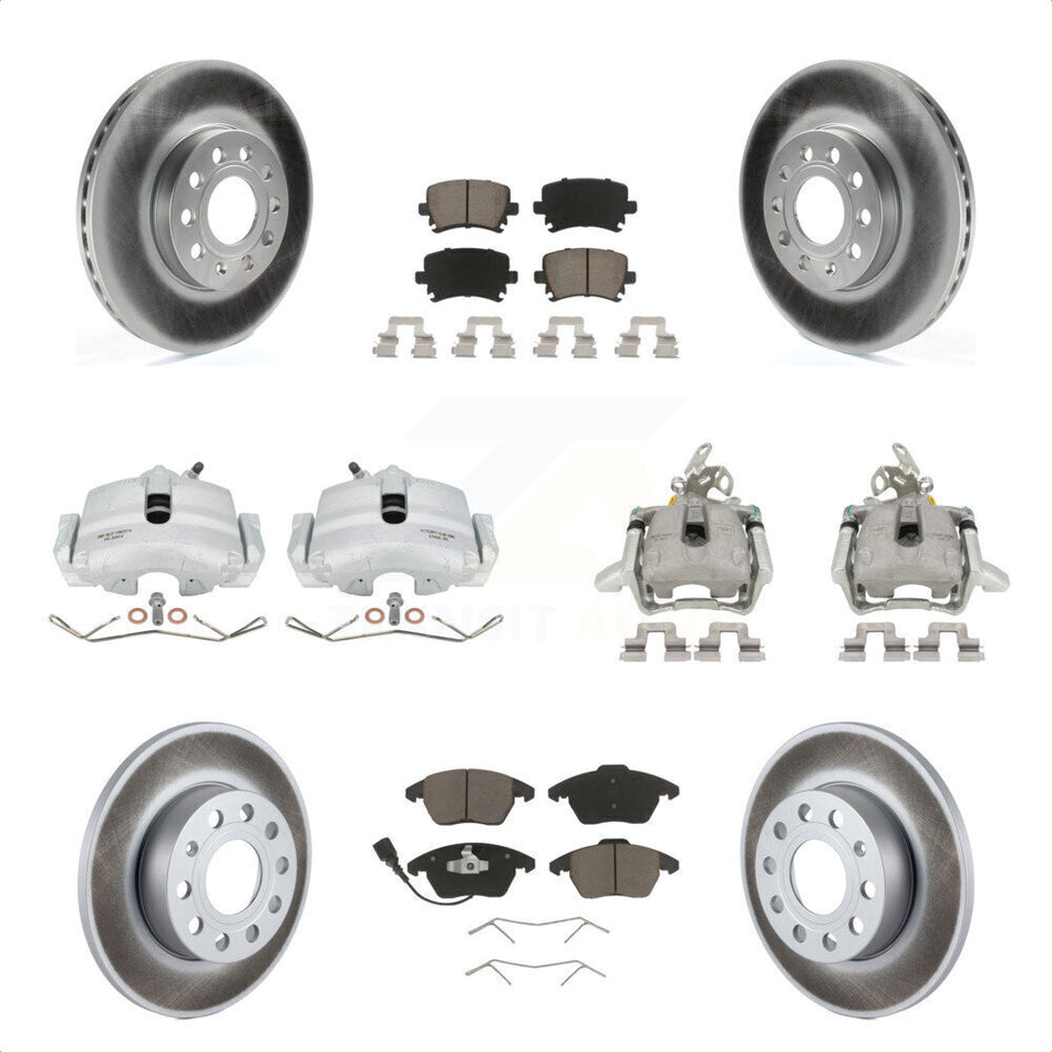 Front Rear Disc Brake Caliper Coated Rotors And Ceramic Pads Kit (10Pc) For 2006-2009 Volkswagen Rabbit KCG-100860C by Transit Auto