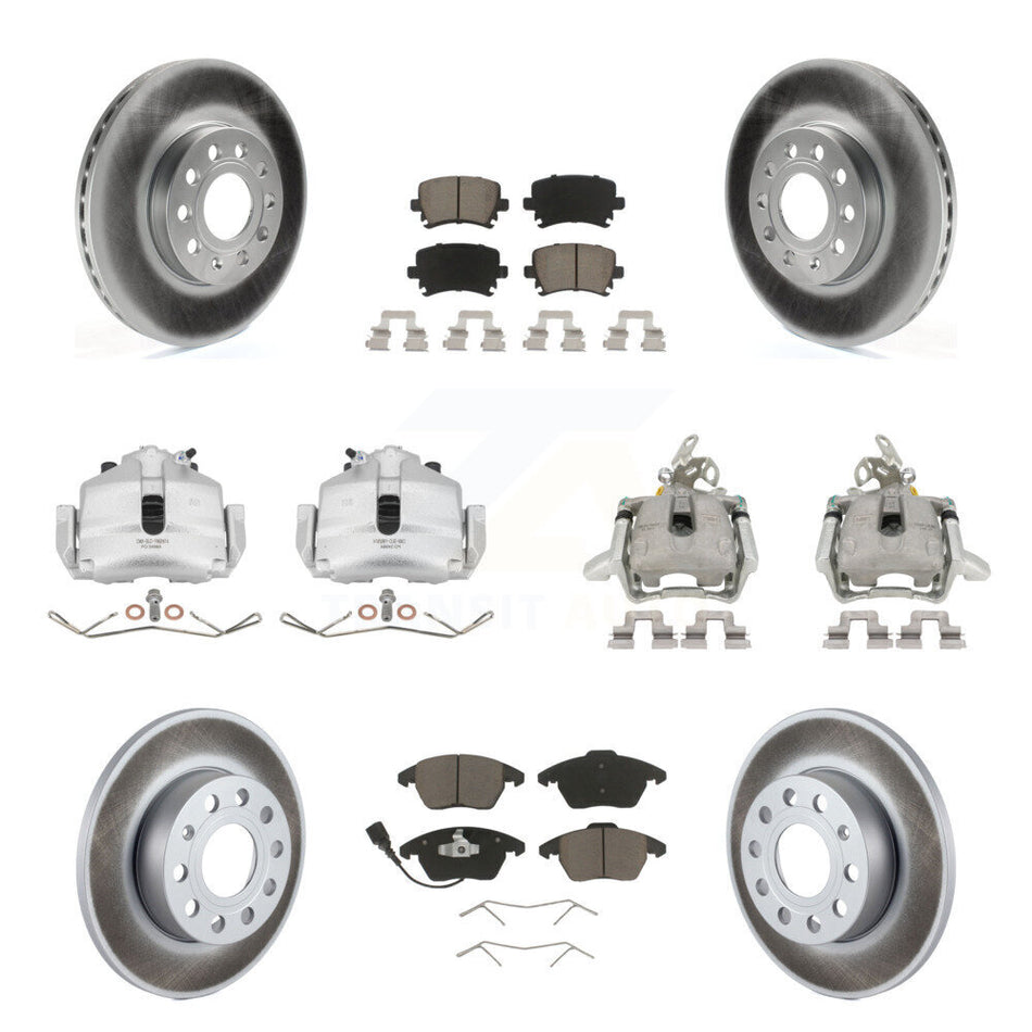 Front Rear Disc Brake Caliper Coated Rotors And Ceramic Pads Kit (10Pc) For 2006-2009 Volkswagen Rabbit KCG-100860C