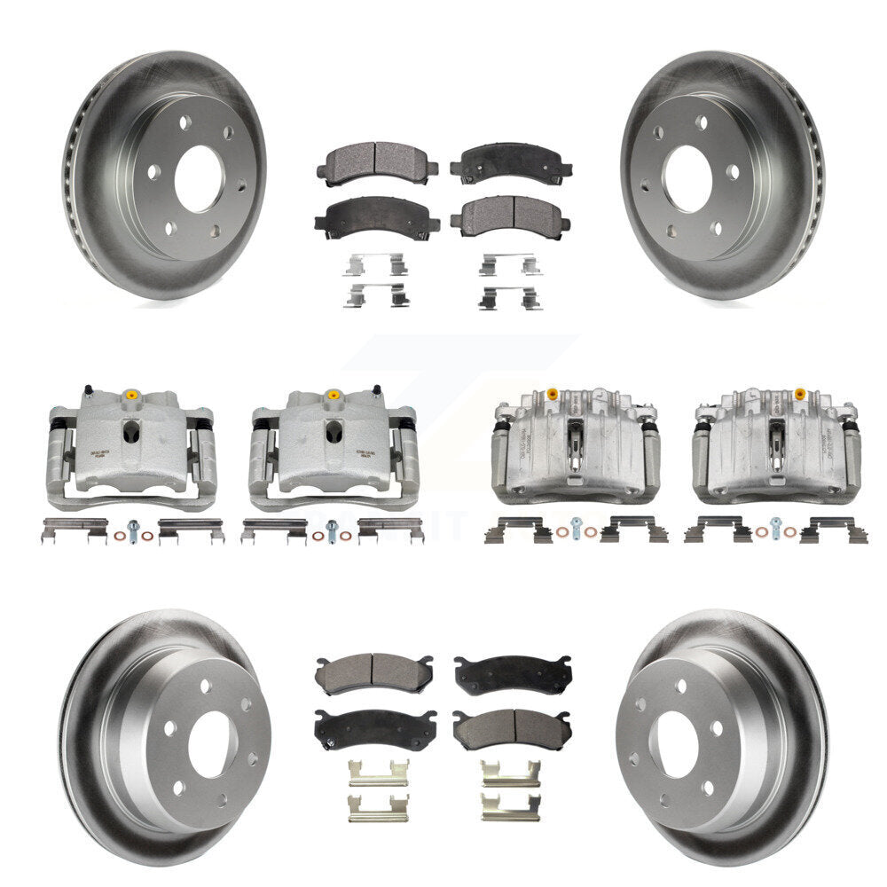 Front Rear Disc Brake Caliper Coated Rotors And Semi-Metallic Pads Kit (10Pc) For KCG-100860P