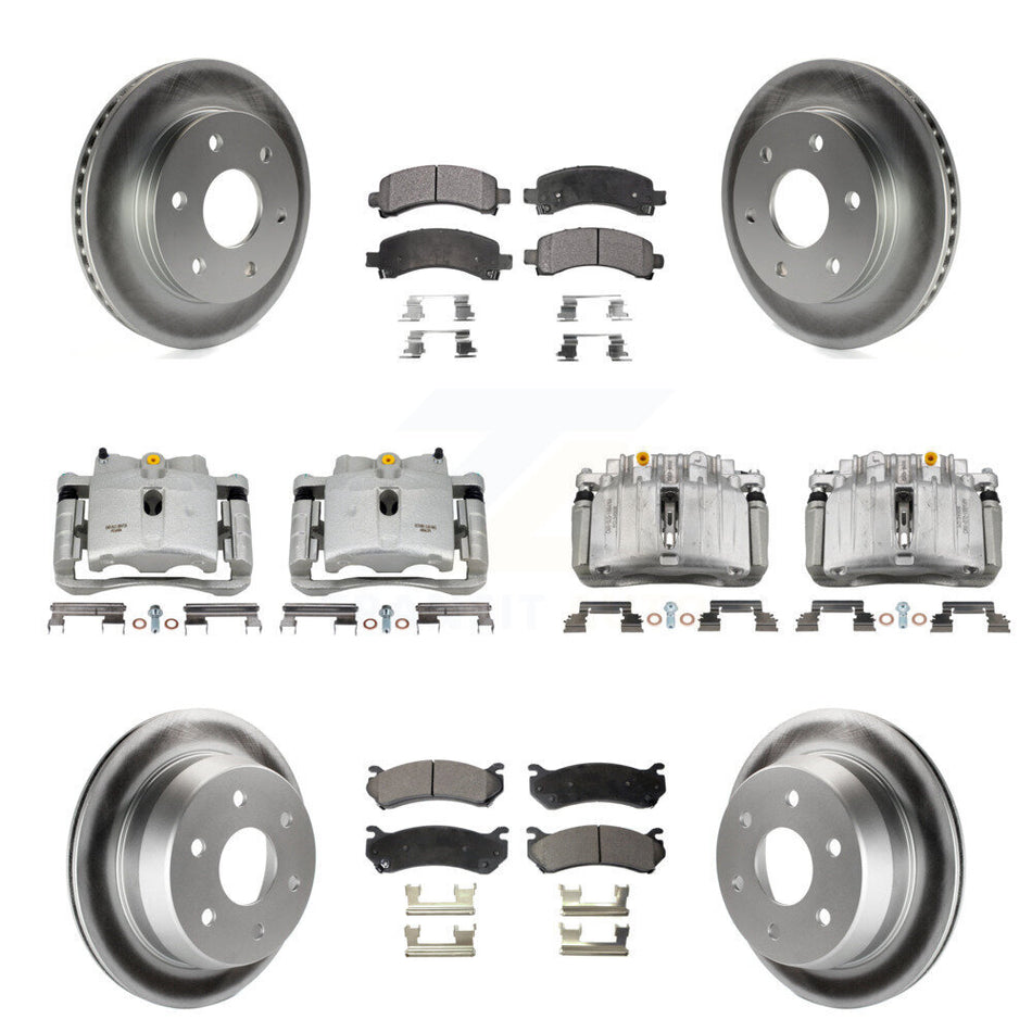 Front Rear Disc Brake Caliper Coated Rotors And Semi-Metallic Pads Kit (10Pc) For KCG-100860P