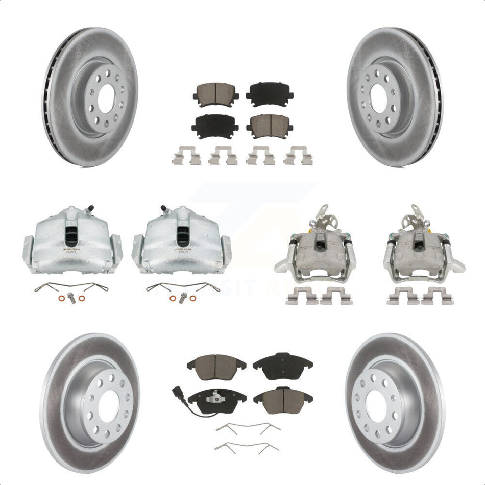 Front Rear Disc Brake Caliper Coated Rotors And Ceramic Pads Kit (10Pc) For Volkswagen GTI KCG-100861C by Transit Auto