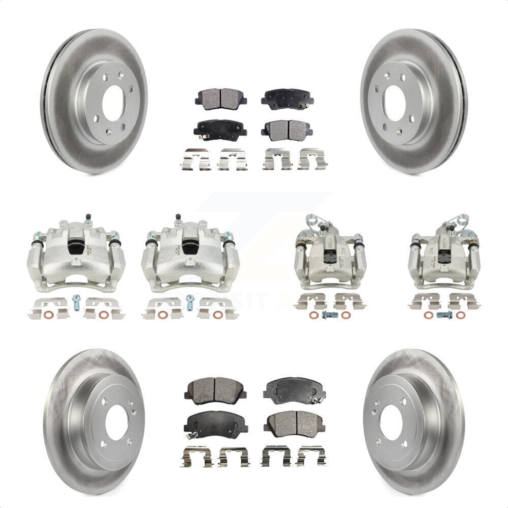 Front Rear Disc Brake Caliper Coated Rotors And Ceramic Pads Kit (10Pc) For 2012-2016 Hyundai Accent KCG-100862T by Transit Auto