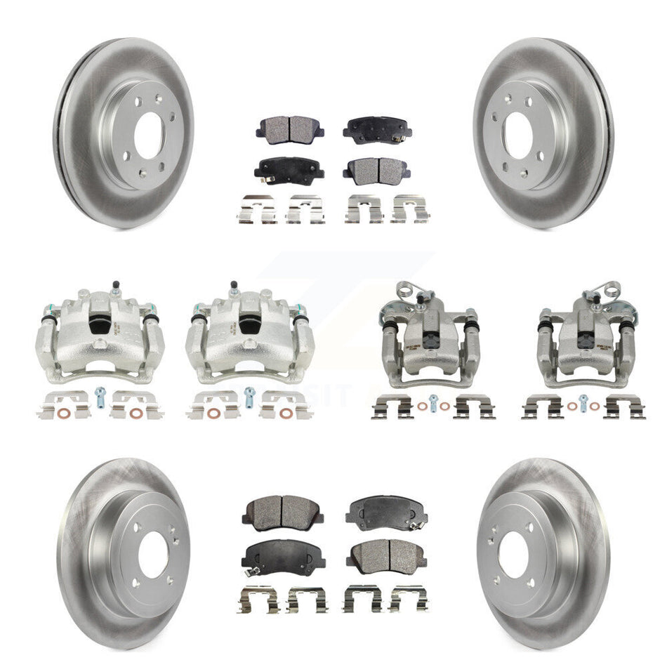 Front Rear Disc Brake Caliper Coated Rotors And Ceramic Pads Kit (10Pc) For 2012-2016 Hyundai Accent KCG-100862T