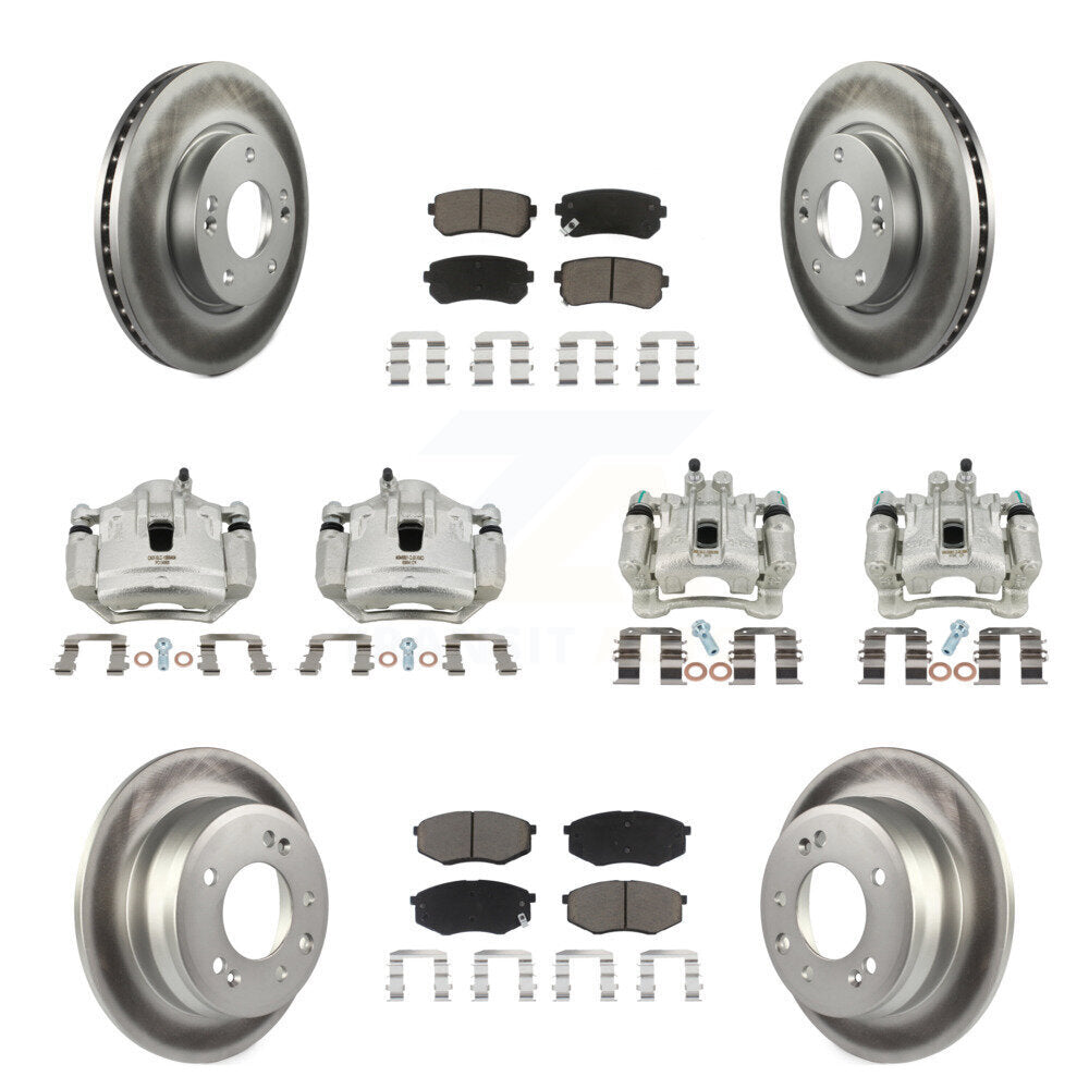 Front Rear Brake Caliper Coat Rotors & Ceramic Pad Kit (10Pc) For Hyundai Tucson Kia FWD KCG-100863C