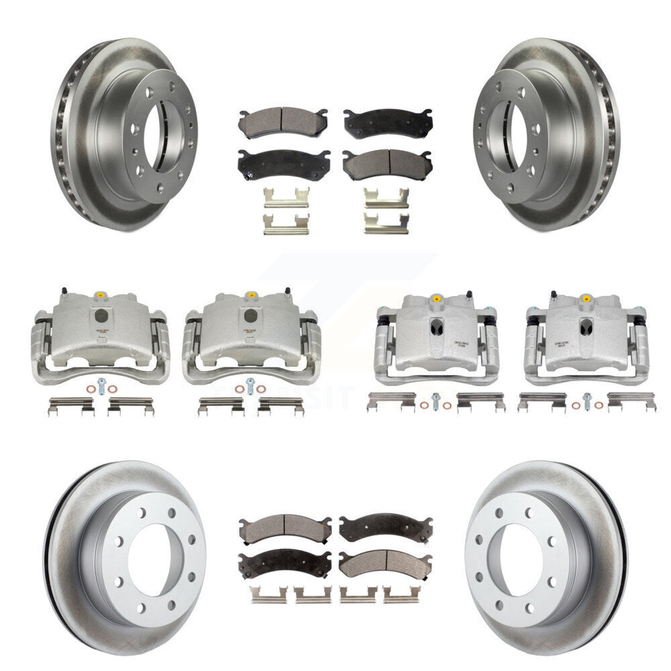 Front Rear Disc Brake Caliper Coated Rotors And Semi-Metallic Pads Kit (10Pc) For Chevrolet Silverado 2500 HD GMC Sierra Hummer H2 1500 Suburban Yukon XL Avalanche Classic KCG-100863P