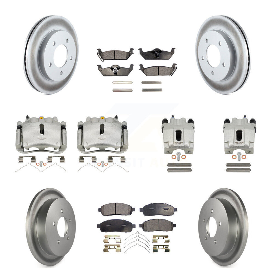 Front Rear Disc Brake Caliper Coated Rotors And Semi-Metallic Pads Kit (10Pc) For 2004 Ford F-150 4WD With 5 Lug Wheels 11th Digit Of Vin Is C KCG-100865P