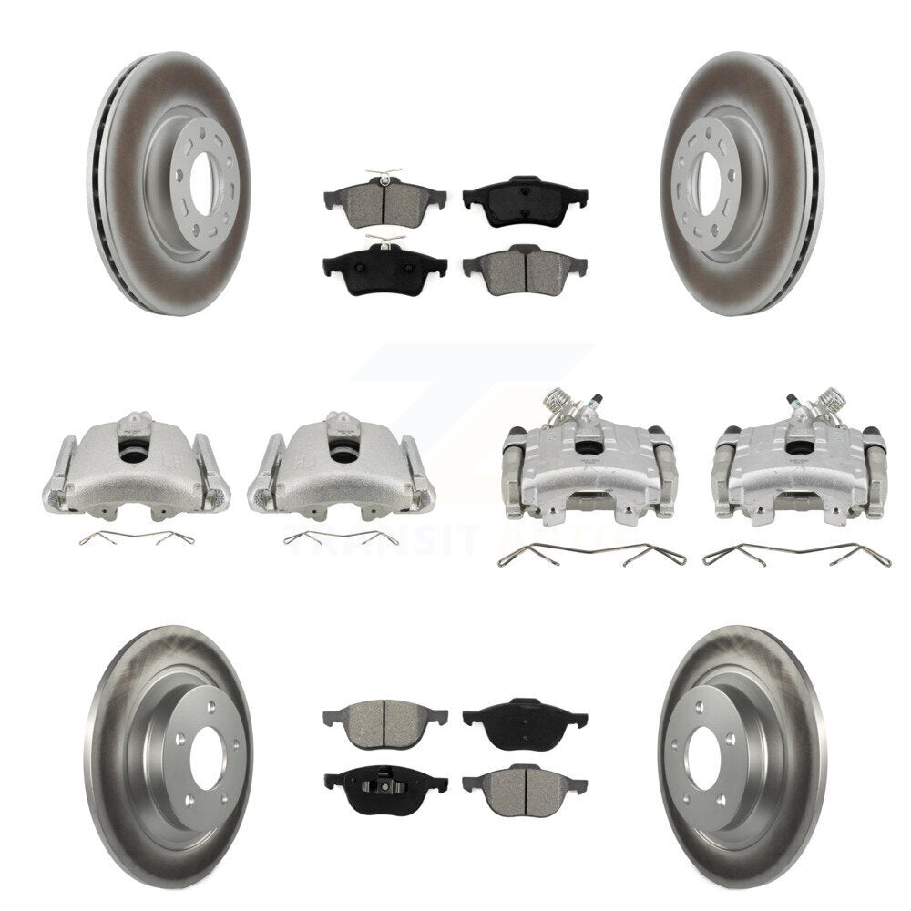 Front Rear Disc Brake Caliper Coated Rotors And Semi-Metallic Pad Kit (10Pc) For Mazda 5 KCG-100865S