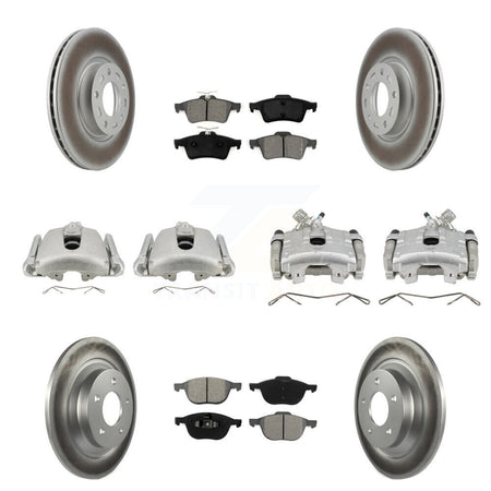 Front Rear Disc Brake Caliper Coated Rotors And Semi-Metallic Pad Kit (10Pc) For Mazda 5 KCG-100865S