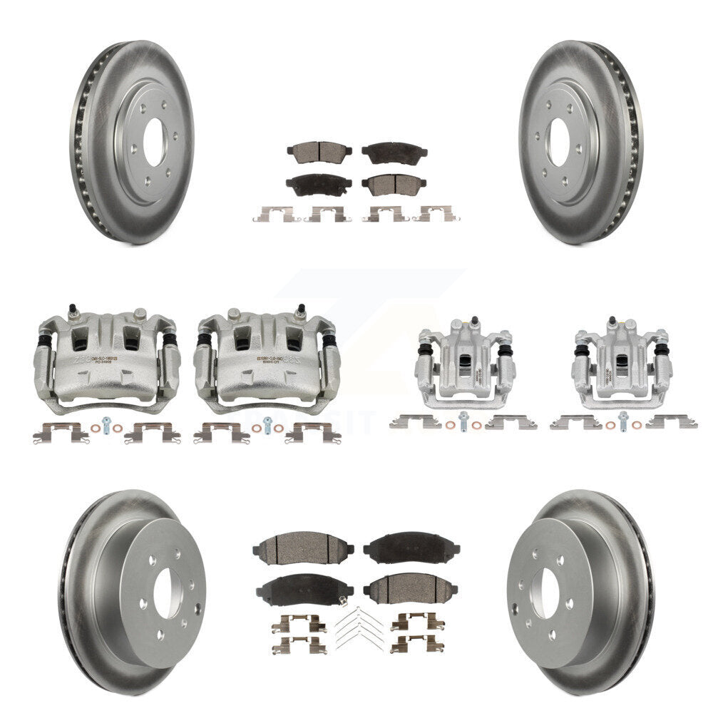 Front Rear Brake Caliper Coat Rotors & Ceramic Pad Kit (10Pc) For Nissan Frontier Suzuki KCG-100865T