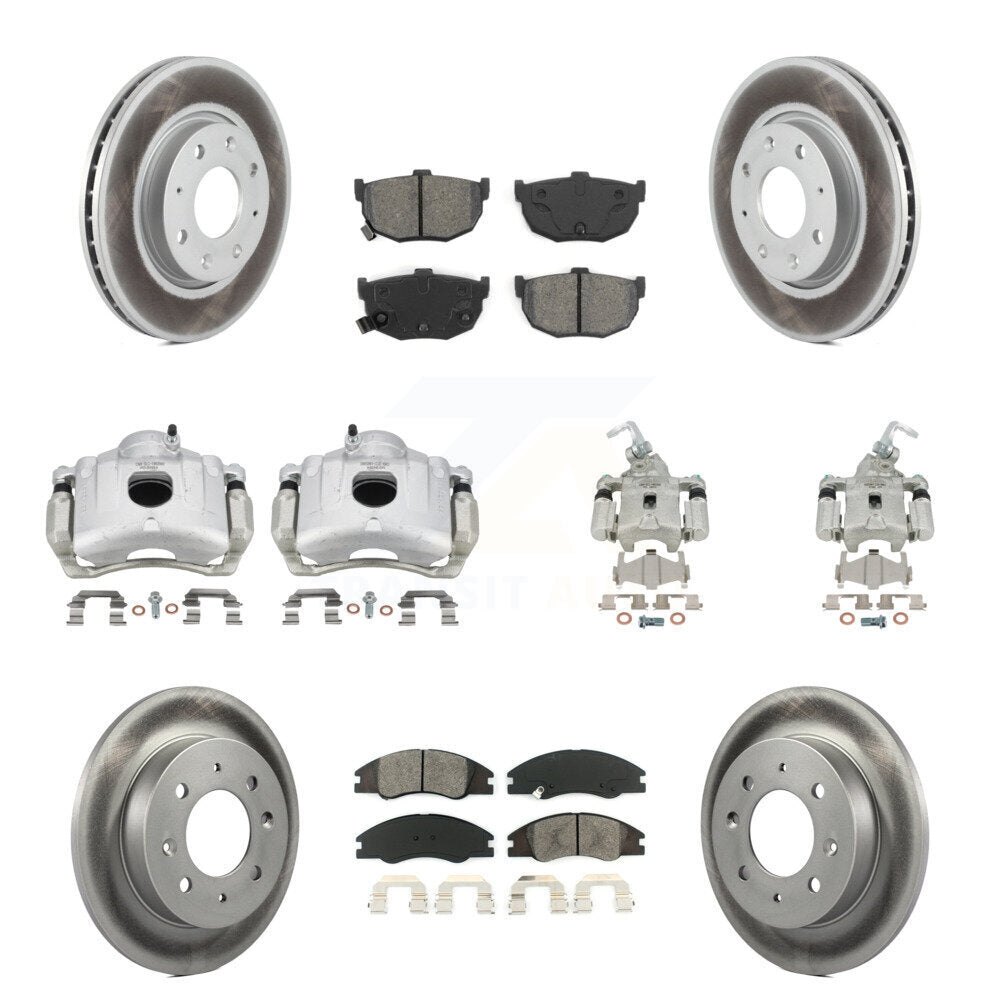 Front Rear Disc Brake Caliper Coat Rotors & Semi-Metallic Pad Kit (10Pc) For Kia Spectra KCG-100866S