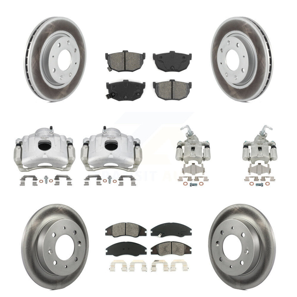 Front Rear Disc Brake Caliper Coat Rotors & Semi-Metallic Pad Kit (10Pc) For Kia Spectra KCG-100866S