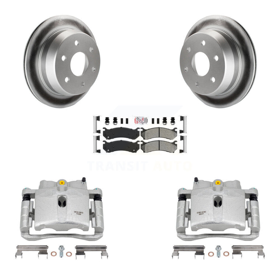 Rear Disc Brake Caliper Coated Rotors And Semi-Metallic Pads Kit For 2003 Chevrolet Silverado 2500 HD Suburban GMC Sierra KCG-100867N