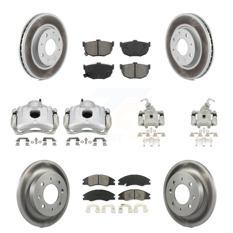 Front Rear Disc Brake Caliper Coat Rotors & Semi-Metallic Pad Kit (10Pc) For Kia Spectra KCG-100867S