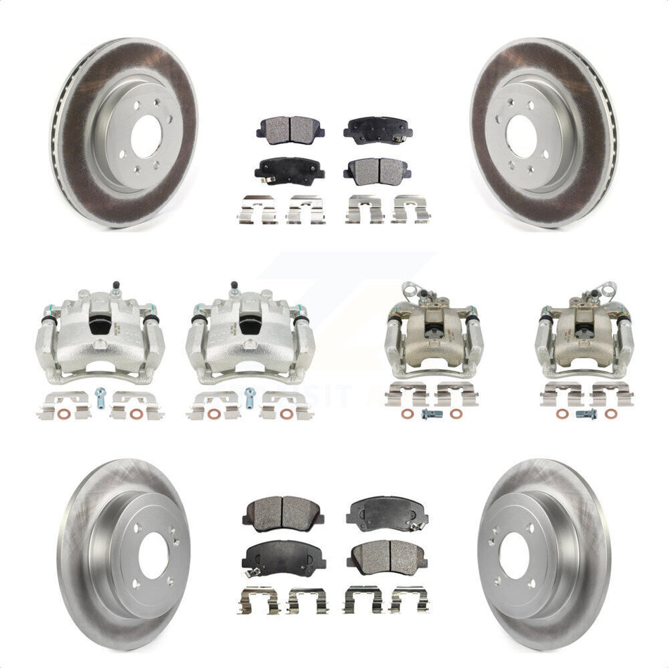 Front Rear Disc Brake Caliper Coated Rotors And Ceramic Pads Kit (10Pc) For Kia Rio KCG-100870T by Transit Auto