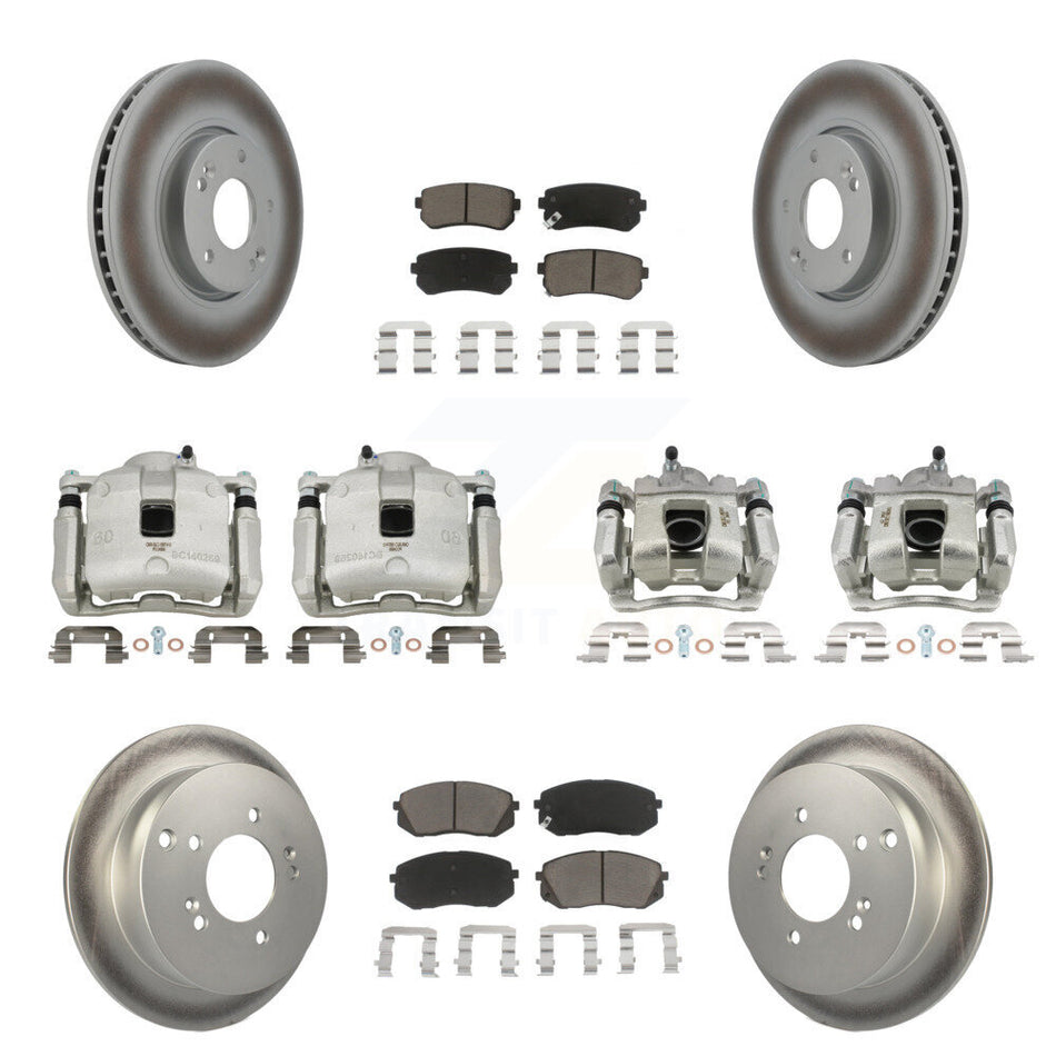 Front Rear Disc Brake Caliper Coated Rotors And Ceramic Pads Kit (10Pc) For Kia Sportage KCG-100871C