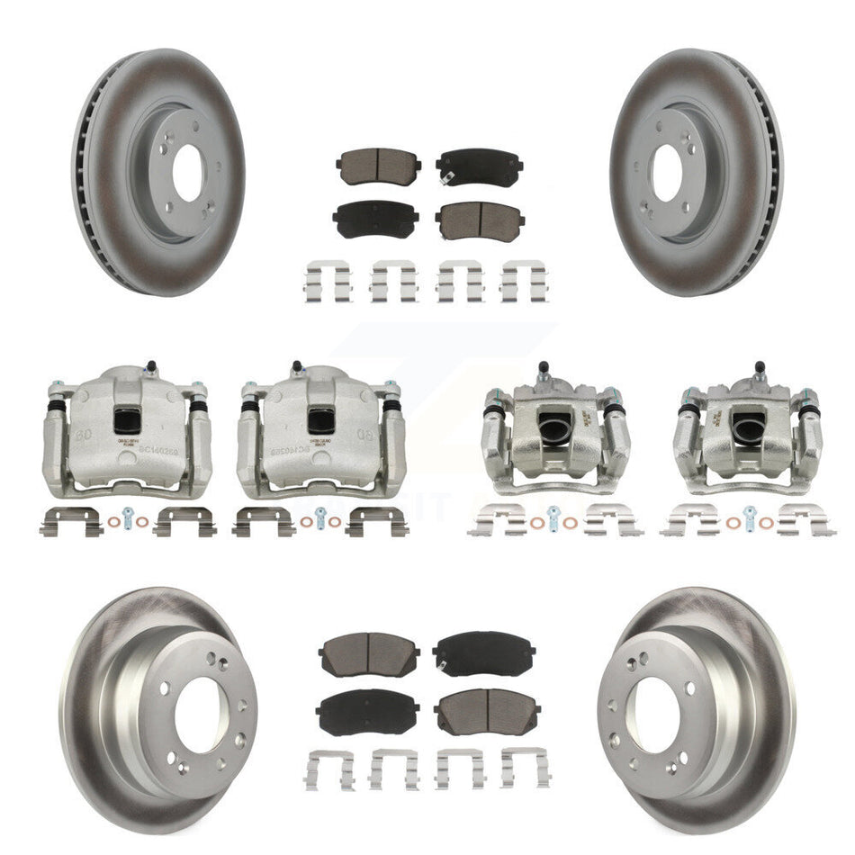 Front Rear Disc Brake Caliper Coated Rotors And Ceramic Pads Kit (10Pc) For Kia Sportage KCG-100873C