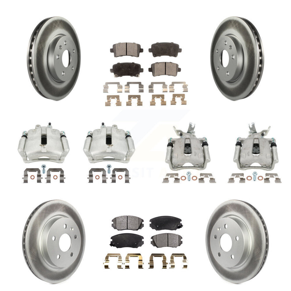 Front Rear Disc Brake Caliper Coated Rotors And Semi-Metallic Pads Kit (10Pc) For KCG-100873P