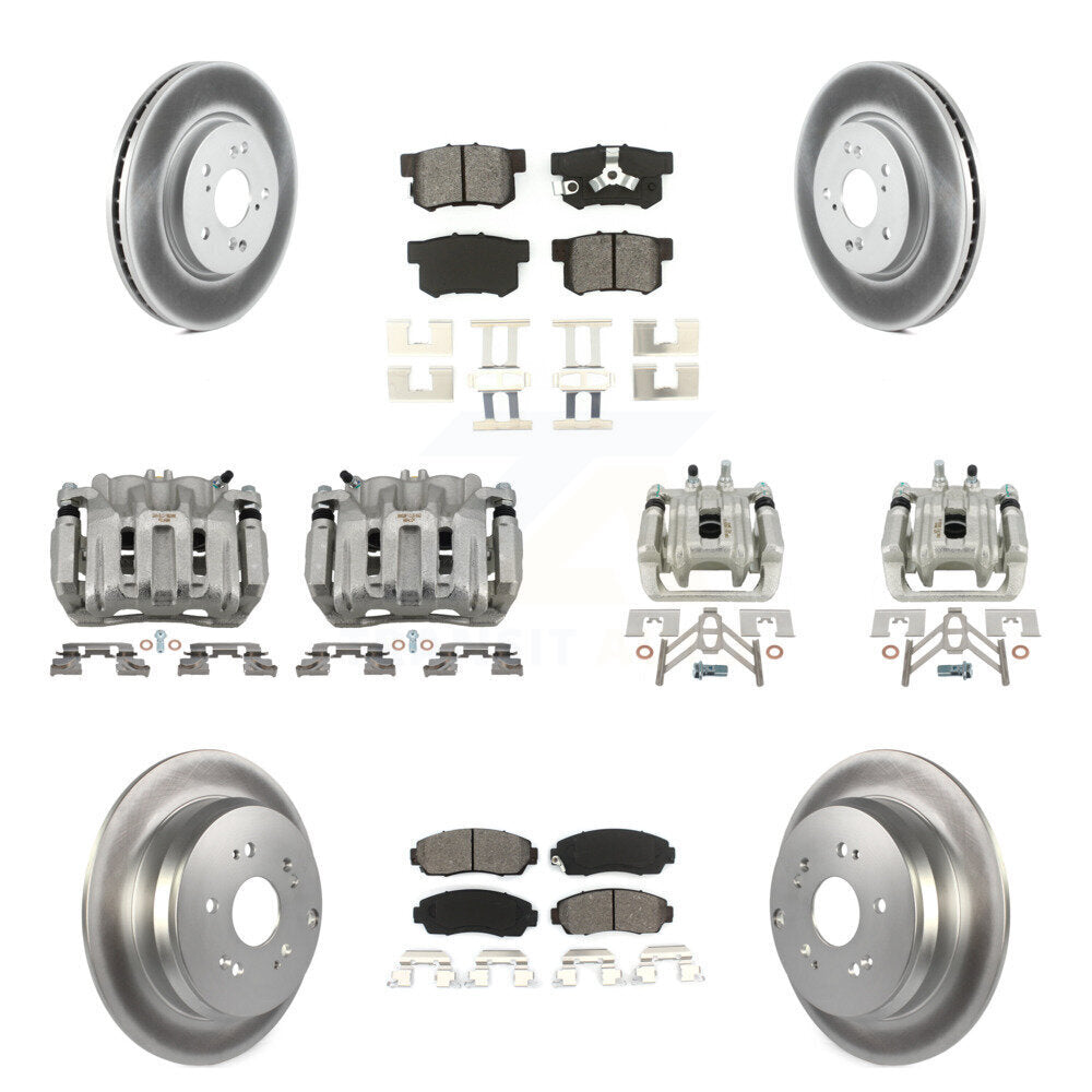 Front Rear Brake Caliper Coat Rotors & Semi-Metallic Pad Kit (10Pc) For Honda CR-V Acura KCG-100873S