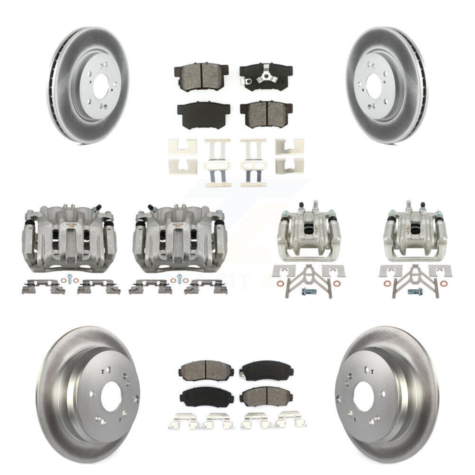 Front Rear Brake Caliper Coat Rotors & Semi-Metallic Pad Kit (10Pc) For Honda CR-V Acura KCG-100873S