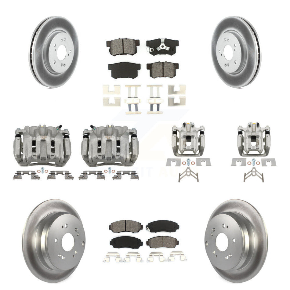 Front Rear Disc Brake Caliper Coat Rotor And Semi-Metallic Pad Kit (10Pc) For Honda CR-V KCG-100875S