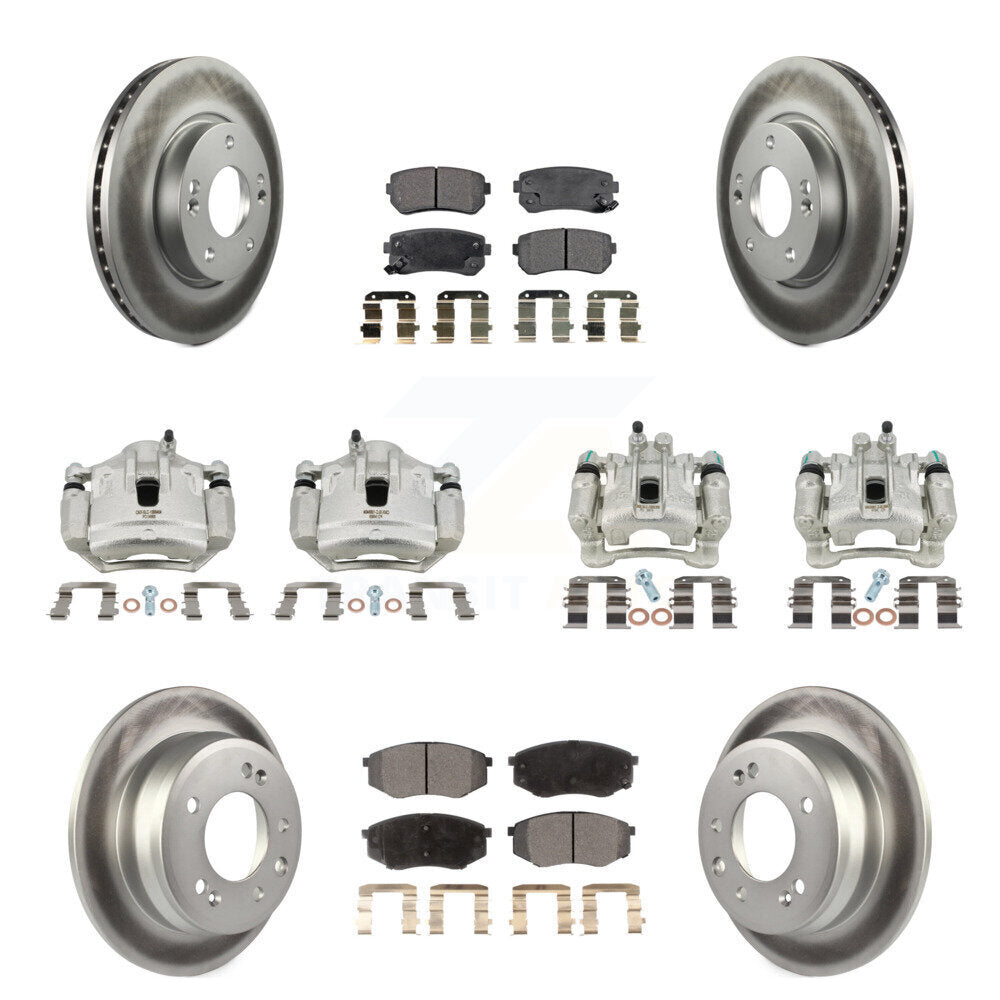Front Rear Brake Caliper Coat Rotors & Ceramic Pad Kit (10Pc) For Hyundai Tucson Kia FWD KCG-100876T