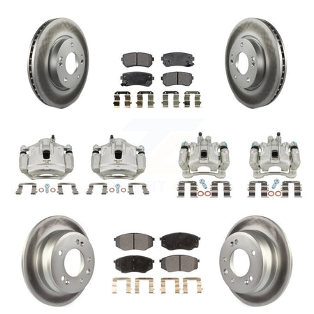 Front Rear Brake Caliper Coat Rotors & Ceramic Pad Kit (10Pc) For Hyundai Tucson Kia FWD KCG-100876T
