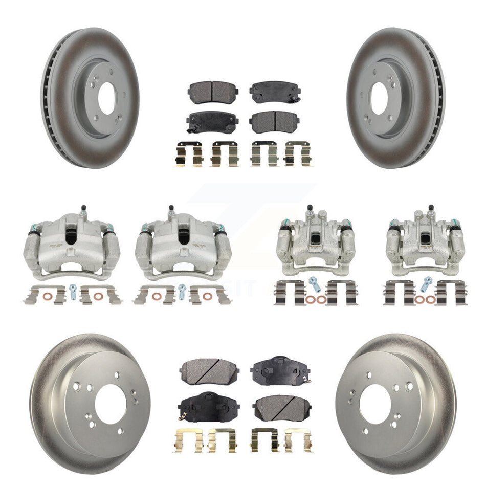 Front Rear Disc Brake Caliper Coated Rotors And Ceramic Pads Kit (10Pc) For Hyundai Tucson Kia Sportage KCG-100877T