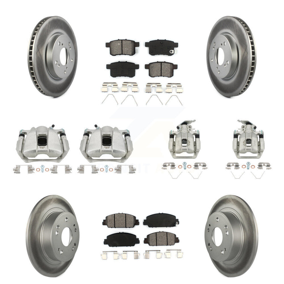Front Rear Disc Brake Caliper Coat Rotor & Semi-Metallic Pad Kit (10Pc) For Honda Accord KCG-100879S