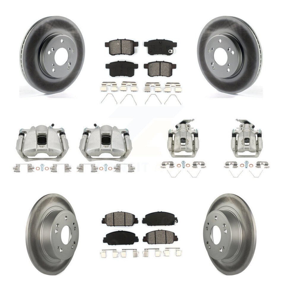 Front Rear Disc Brake Caliper Coat Rotor & Semi-Metallic Pad Kit (10Pc) For Honda Accord KCG-100880S