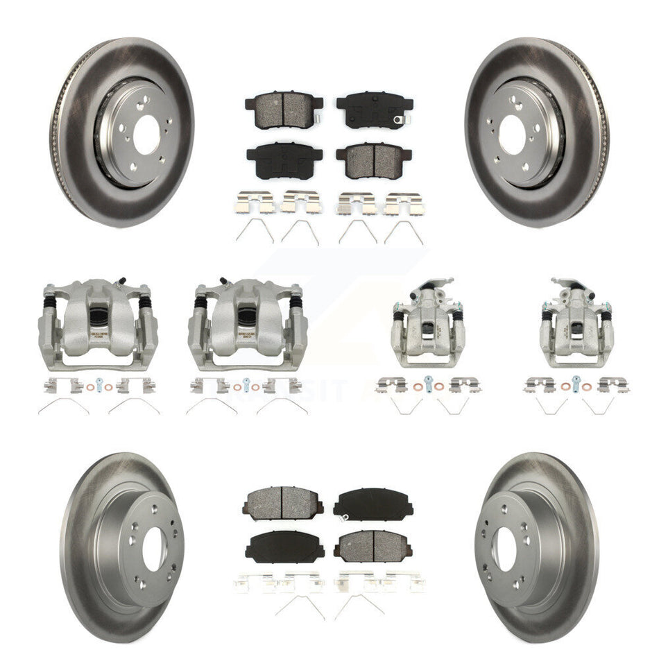 Front Rear Disc Brake Caliper Coat Rotor & Semi-Metallic Pad Kit (10Pc) For Honda Accord KCG-100882S