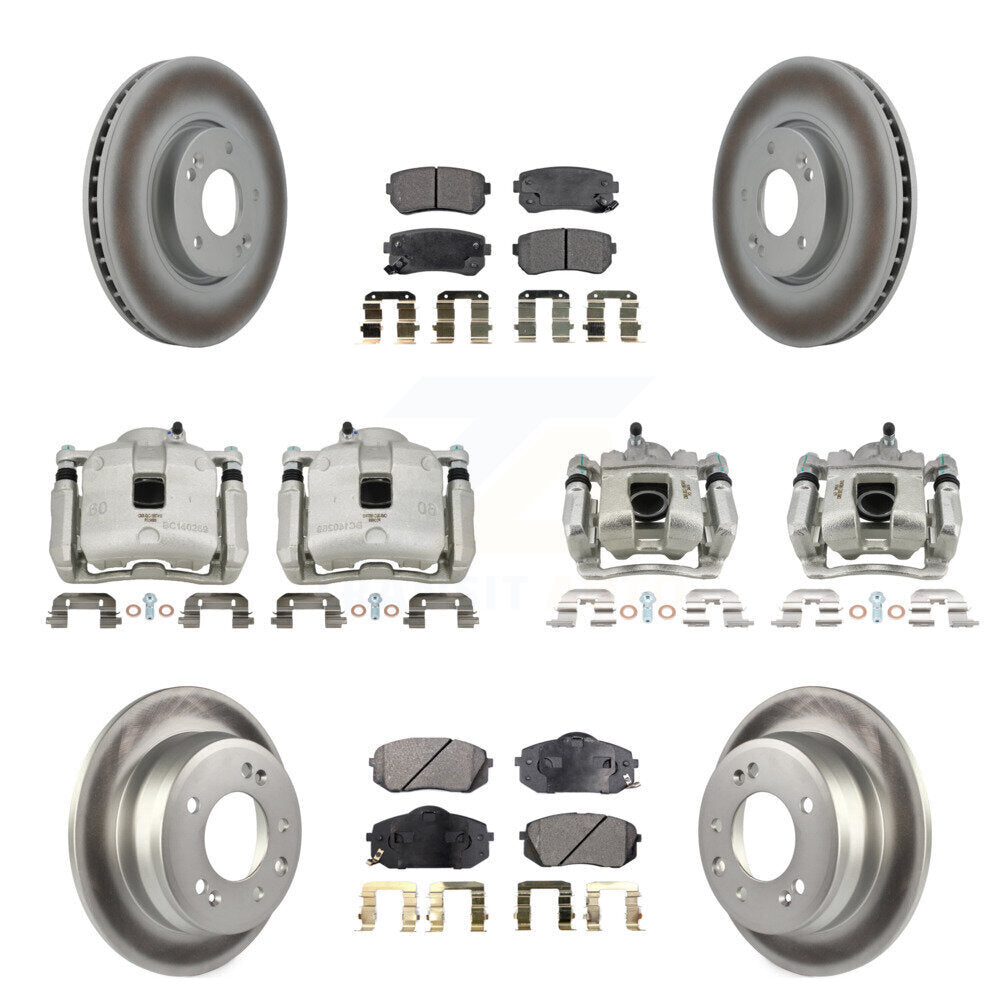 Front Rear Disc Brake Caliper Coated Rotors And Ceramic Pads Kit (10Pc) For Kia Sportage KCG-100883T